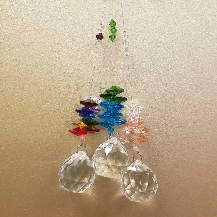 Hanging Prism with Colourful Cluster (assorted colours. approx. 21cm)
