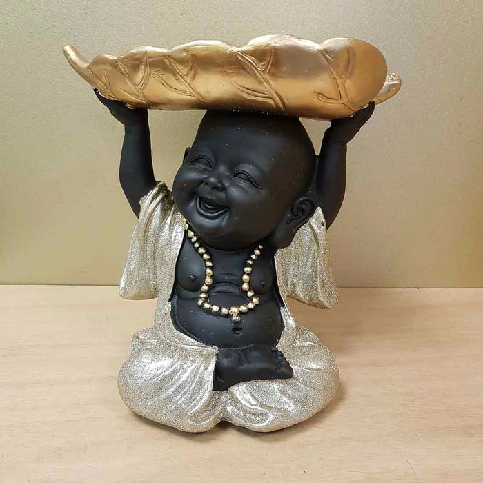 Boy Monk With Leaf Dish (approx. 20x20cm)