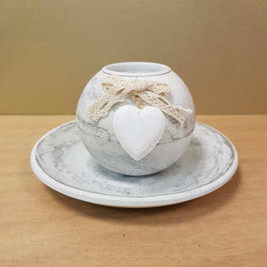 Whitewash Candle Holder with Dish