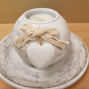 Whitewash Candle Holder with Dish