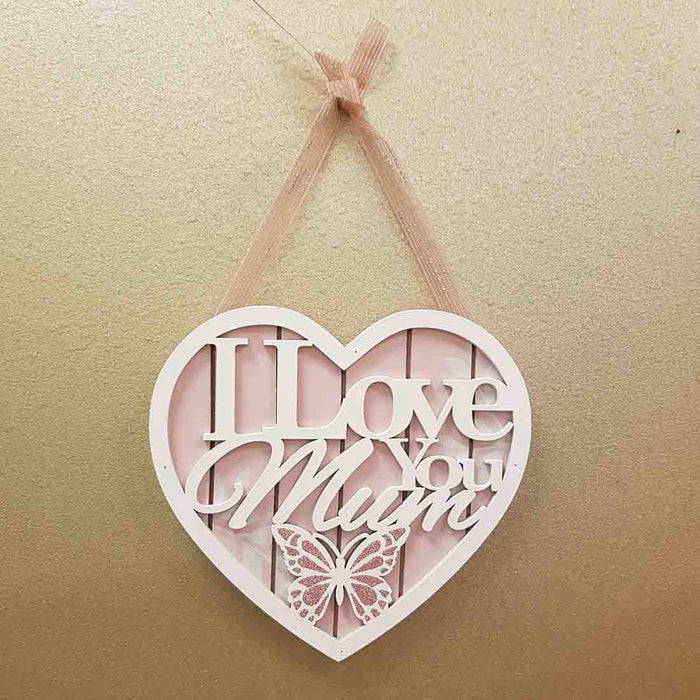 I Love You Mum Butterfly Heart Plaque (approx. 15x16cm)