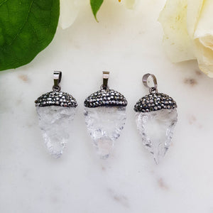 Clear Quartz Shard Pendant set in Polymer Clay with Rhinestones