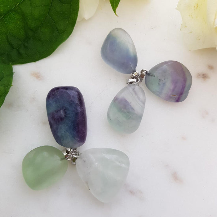 Fluorite Tumble Pendant (assorted with silver metal bale)