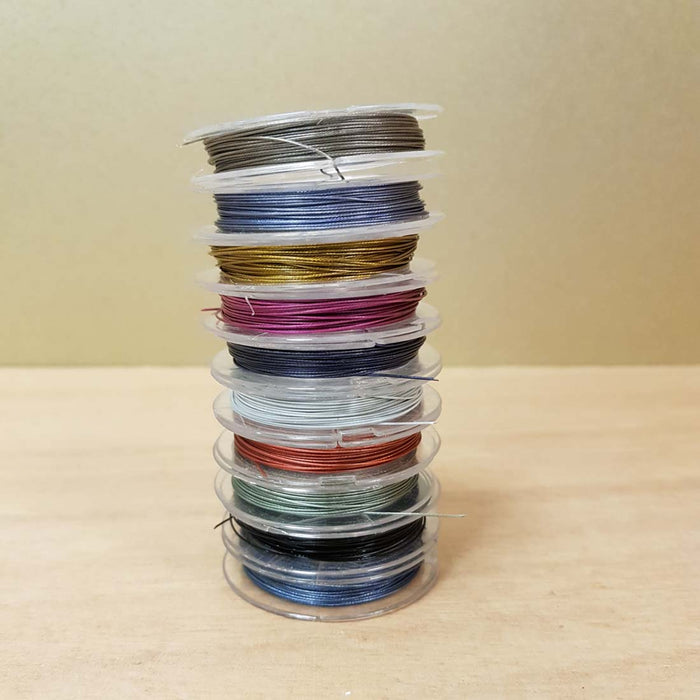 Tiger Tail Wire (assorted colours. nylon coated steel. approx. .45mm diameter x 10 metre roll)