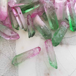 Pink & Green Dyed Quartz Naturally Shaped Point Bead