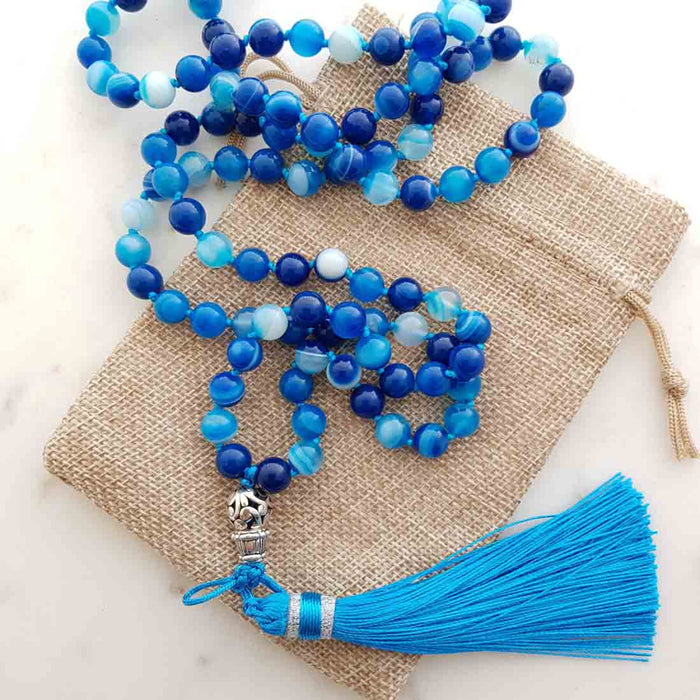 Blue Dyed Agate Mala/Prayer Beads. (assorted. 108+Guru Bead)