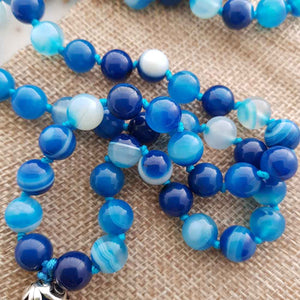 Blue Dyed Agate Mala/Prayer Beads.