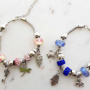 Flower Bead Bracelet with Charms (assorted colours)