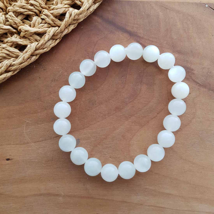 White Moonstone Ball Bracelet (assorted. approx. 9mm beads)