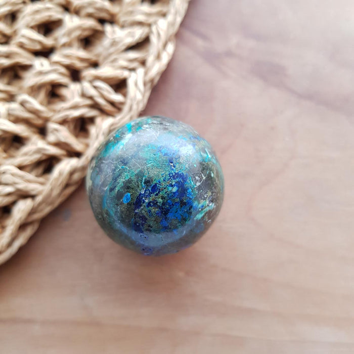 Chrysocolla Sphere from Peru (approx.  3x3cm)