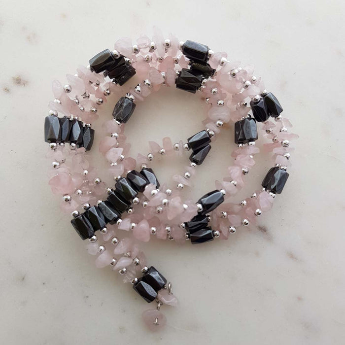 Rose Quartz & Magnetic Hematite Strand (could be a bracelet, necklace or belt)