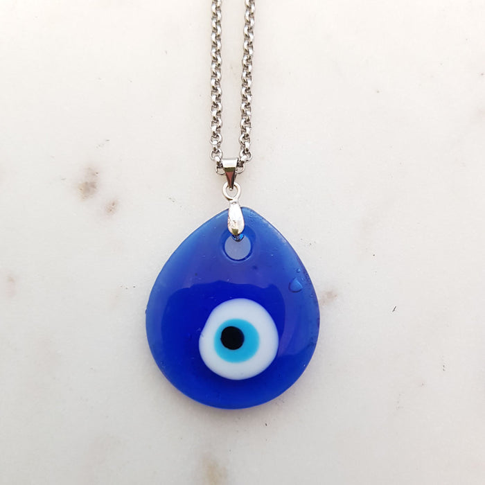 Blue Eye Lampwork Glass Pendant with Chain (assorted. silver metal)