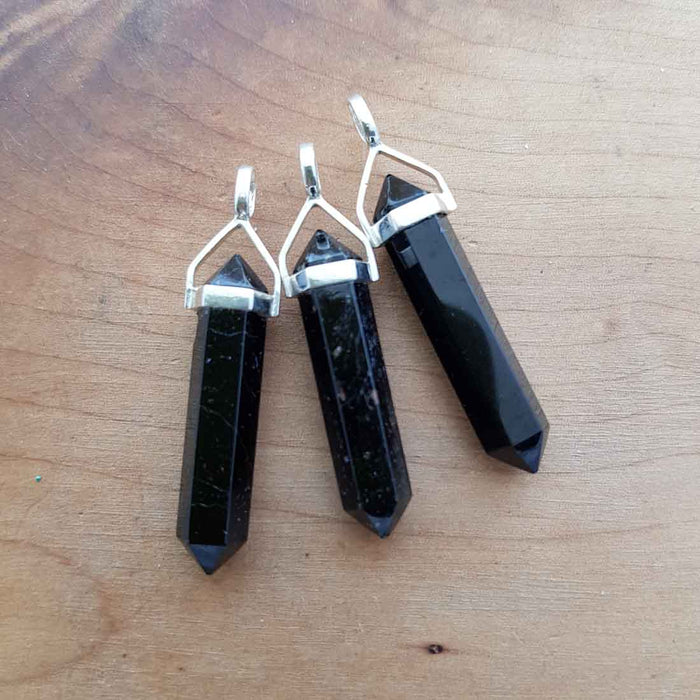 Black Tourmaline Point Pendant (assorted. sterling silver)