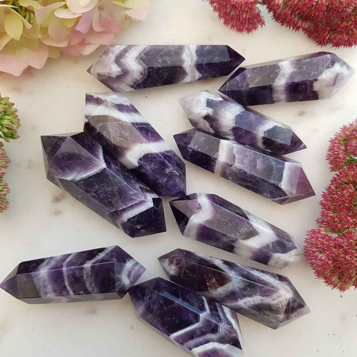 Chevron Amethyst Double Terminated Polished Point (assorted. approx. 4-6.5x1-2cm)