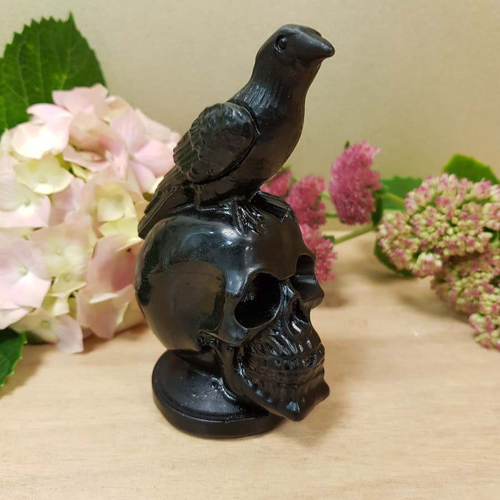Black Obsidian Skull with Raven (approx. 10x7x5cm)