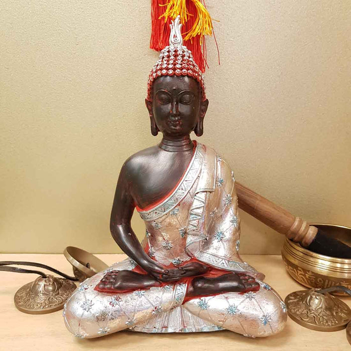 Red, Blue & Silver Buddha (approx.18x9.5.25.5cm)