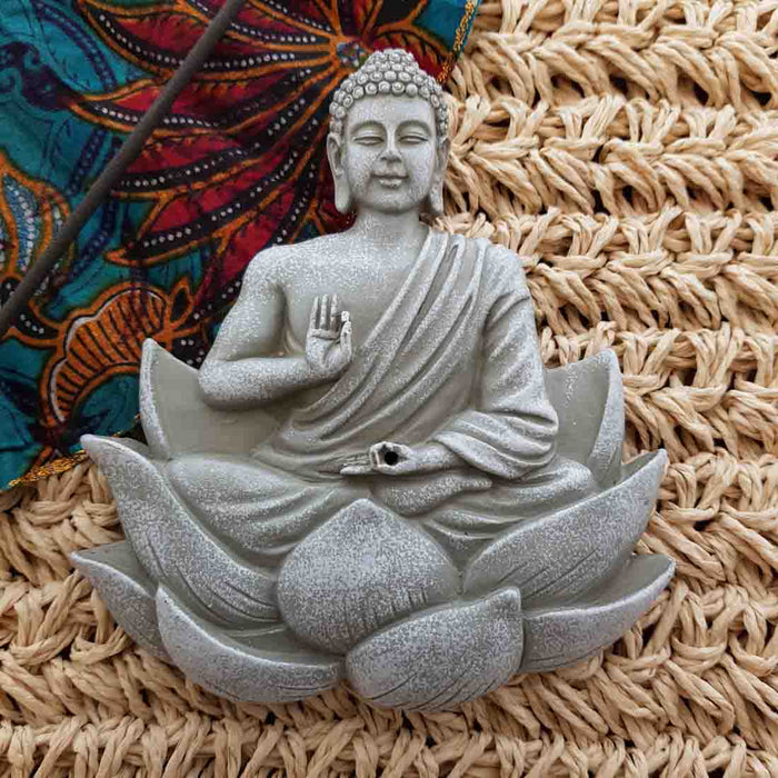 Grey Lotus Buddha Incense Holder (approx.12x2.5x2cm)