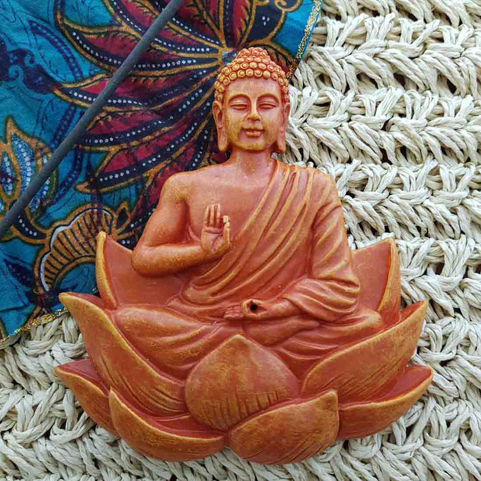 Orange Lotus Buddha Incense Holder (approx.12x2.5x2cm)