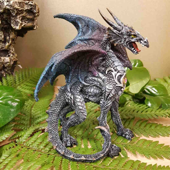 Roaring Grey Dragon with Crystal Chest Plate (approx 14.5x12x9.5cm)