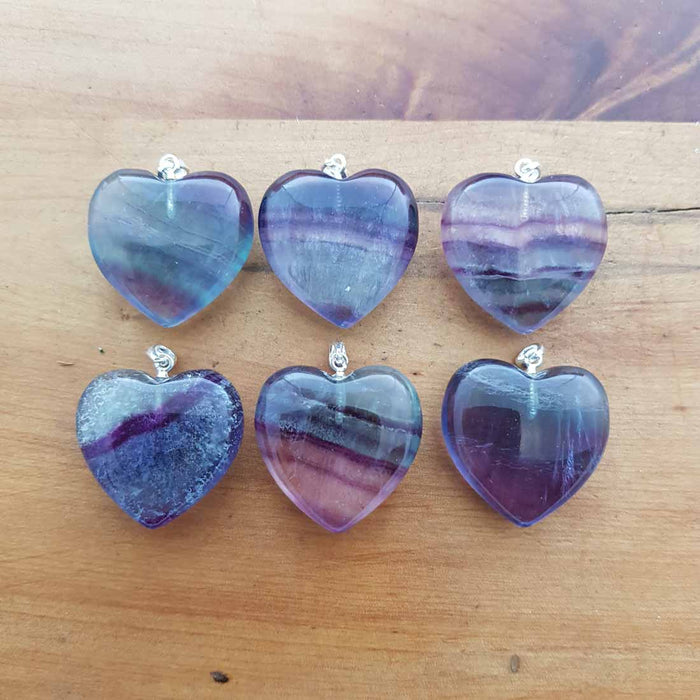 Rainbow Fluorite Heart Pendant (assorted. approx. 2cm. sterling silver bale)