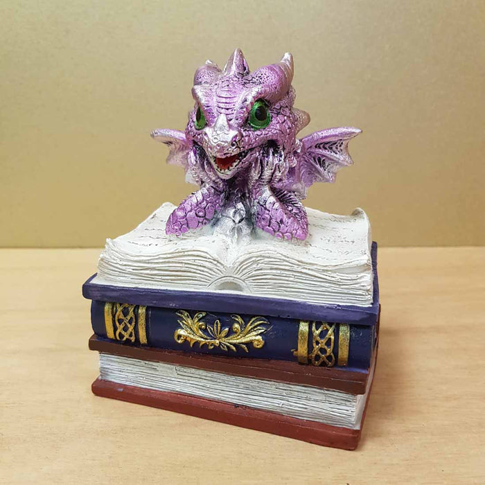 Purple Dragon Book Trinket Box (approx. 10x7x12cm)