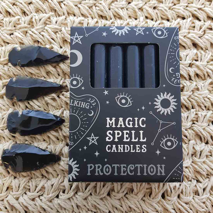 Black Protection Magic Spell Candles  (box of 12 approx. 10x1cm per candle)