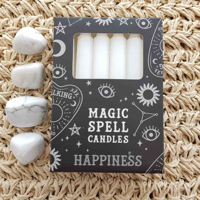 White Happiness Magic Spell Candles (box of 12 approx. 10x1cm per candle)
