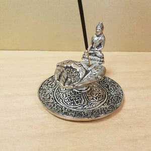 Hands & Buddha Round Aluminium Incense Stand
