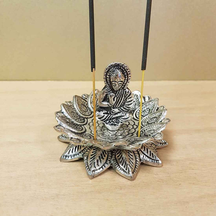 Buddha in Lotus Aluminium Incense Holder (approx. 8.5x6.5cm)
