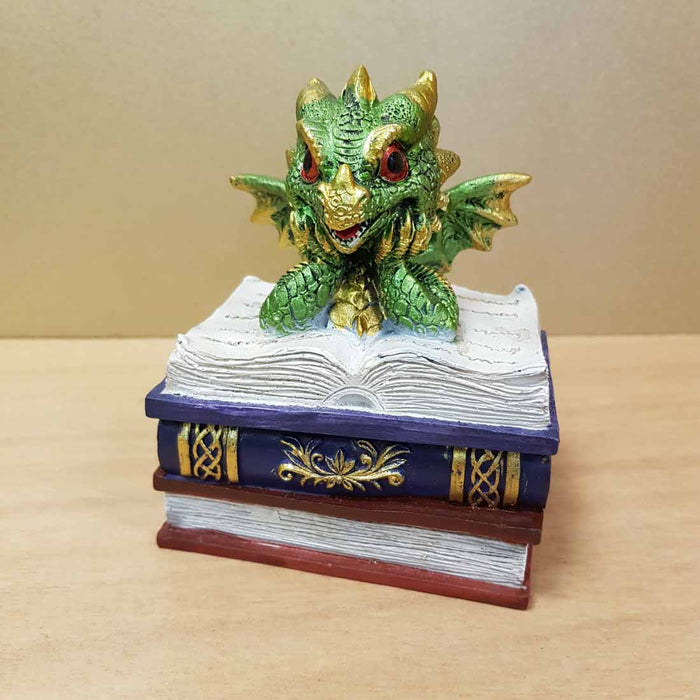 Green Dragon Book Trinket Box (approx. 10x7x12cm)