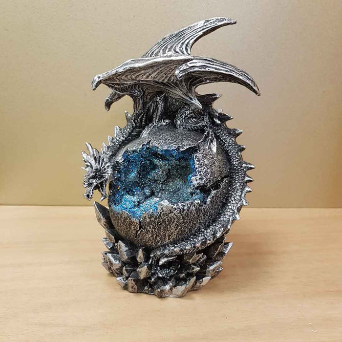 Silver Dragon on LED Crystal Orb (approx. 21x14x14cm)