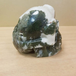 Moss Agate Geode Skull