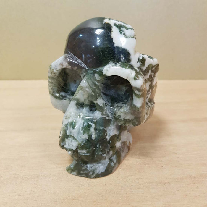 Moss Agate Geode Skull (approx. 8.5x8.5x6.5cm)