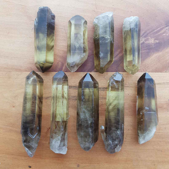 Natural Smokey Citrine Lemurian Point some with Heat Phantoms (assorted. approx. 5.5-8x2cm)