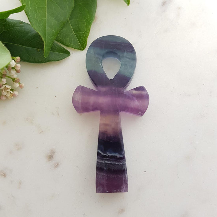 Rainbow Fluorite Ankh (approx. 8x4x1cm)