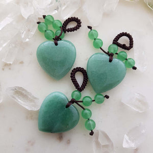 Green Aventurine Heart Pendant with Beads