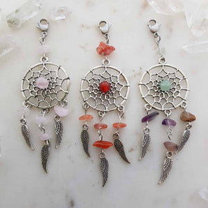 Dream Catcher Pendant/Keyring Charm with Crystal Chips