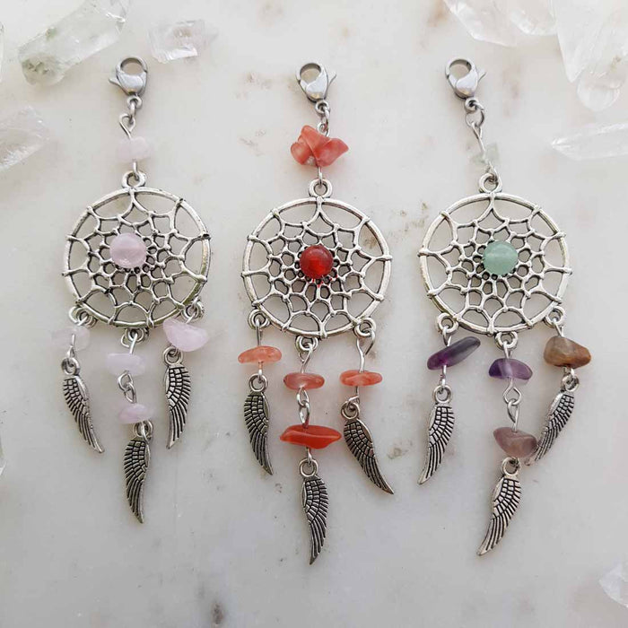 Dream Catcher Pendant/Keyring Charm with Crystal Chips (assorted)