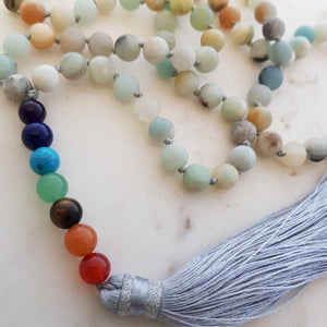 Amazonite Necklace with Chakra Beads & Tassle