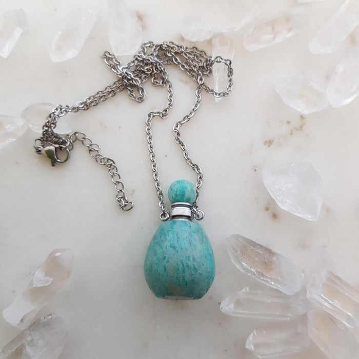 Amazonite Keepsake Bottle Pendant with Stainless Steel Chain (approx. 3.5x1.7cm)