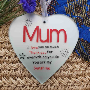 Mum Heart Glass Plaque
