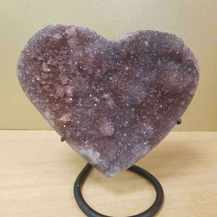 Amethyst Heart with Stand (possibly heat treated. approx. 16x18cm including stand)