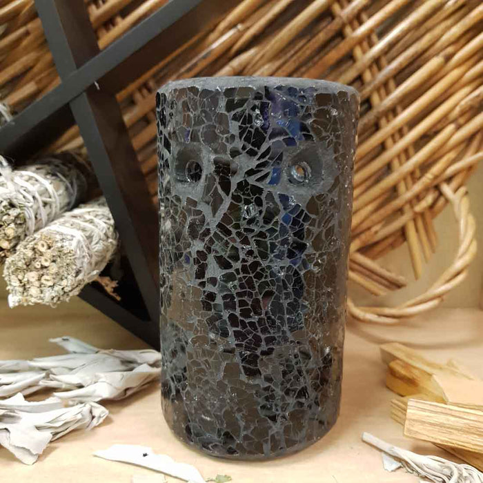 Black Mosaic Pillar Oil Burner (approx. 8x14.5cm)