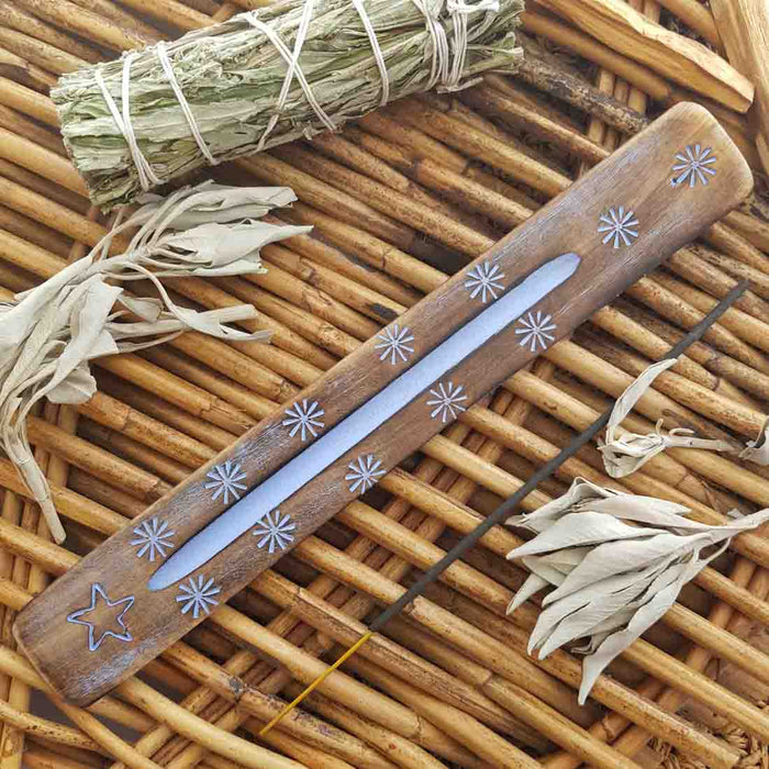 Purple Wash Wooden Incense Holder (approx. 25x3.5cm)