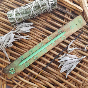 Green Wash Wooden Incense Holder