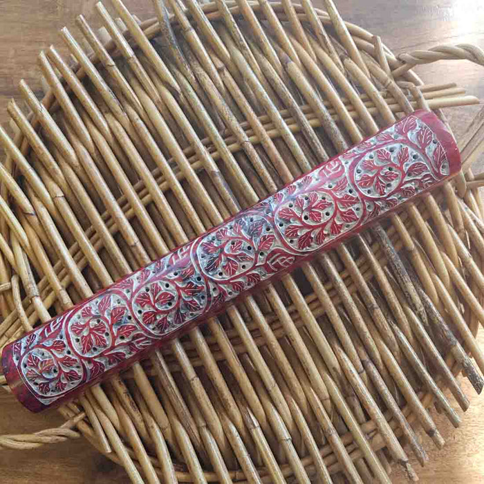 Red Soapstone Box Incense Holder (approx. 30x5x5cm)