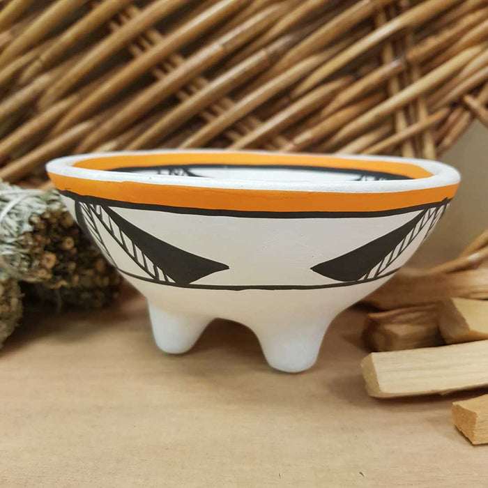 Orange & Black Azetc Design Clay Smudge Bowl (approx. 13.5x7cm)