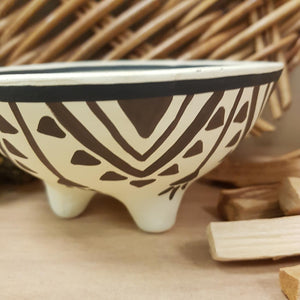 Black & White Azetc Design Clay Smudge Bowl
