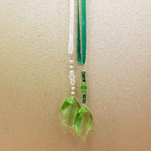 Green Leaf Hanging Strass Crystal On Ribbon