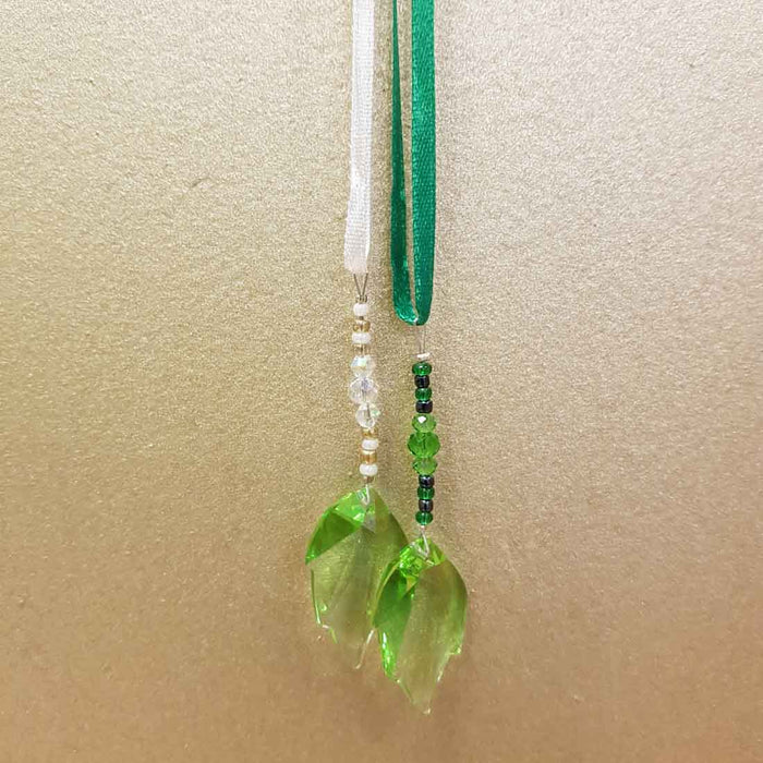 Green Leaf Hanging Strass Crystal On Ribbon (assorted 32mm)